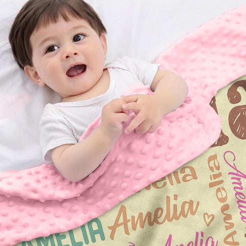Personalized Baby Blankets for Boys Girls, Custom Name Print Yellow Baby Blanket, Soft Minky Dot Receiving Blanket