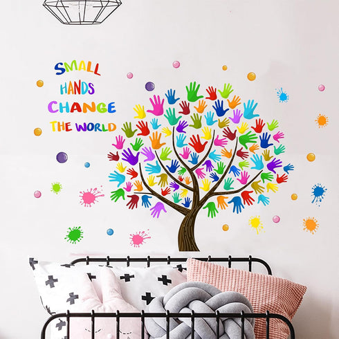 Small Hands Change The World Wall Stickers Inspirational Quote Paint Splatter Diversity