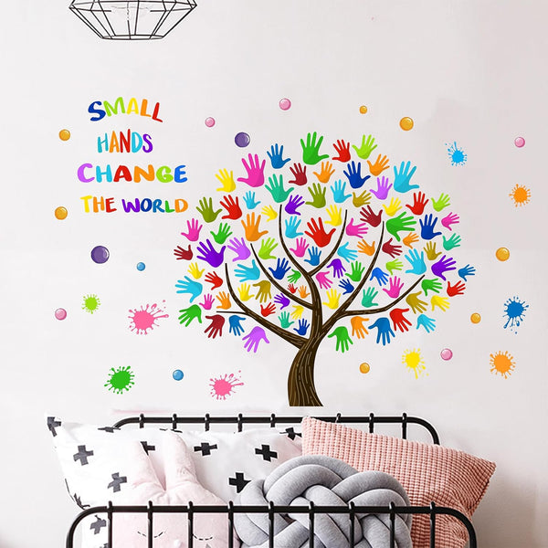 Small Hands Change The World Wall Stickers Inspirational Quote Paint Splatter Diversity