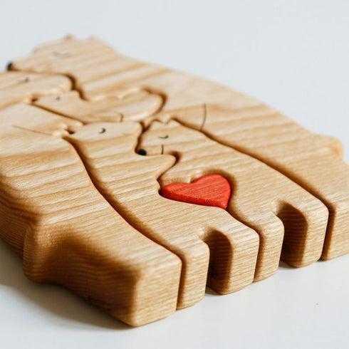 Family Wood Love Animal Puzzle Decoration, Customized Wooden Bear Puzzle, Thoughtful Christmas Birthday Gifts for