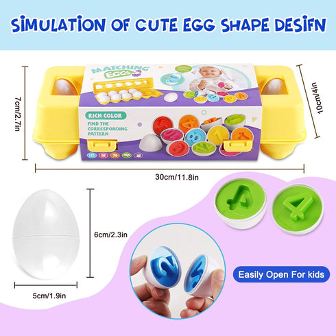 LOOIKOOS Matching Egg Toy Set, 12 Play Eggs for Toddlers, Educational Color and Number Recognition Skills Game