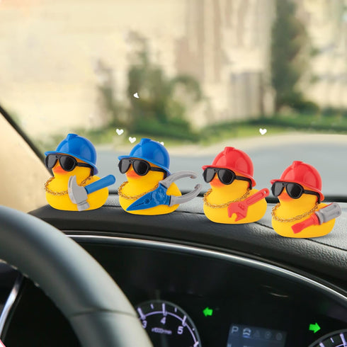 wonuu Car Dashboard Decorations Rubber Ducks, Construction Builder Rubber Ducky for Car Ornament Cute Duck with Tool