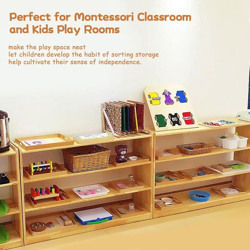 Montessori Wooden Trays with Handles - 3 Pack Small, Medium, Big Quality Wood Trays for Kids Activities, Toy Storage