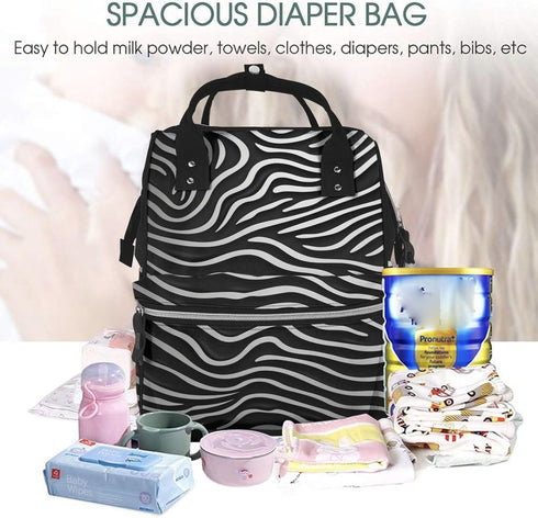 QSMJKLD Backpack Mommy Daypack Black and White Grain Diaper Bag with Changing Pad, Pacifier Holder - Multifunction