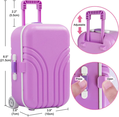 Srua Don 18 Inch Set, 18inch Doll Suitcase Travel Luggage Play Mermaid Theme Travel Carrier Storage Accessories