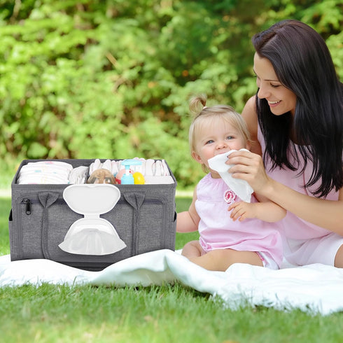Volnamal Diaper Caddy with Wipe Dispenser One-Handed Access, Premium Diaper Organizer, Portable Car Organizer Nursery