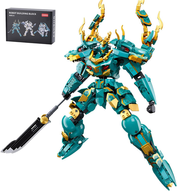 CSNRHG Green Dargon Samurai mech Robot with Long Spear Model Building Blocks Toy