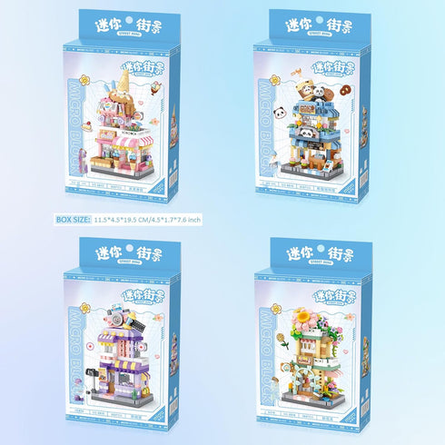 MEIEST 4 Set,Simulation Mini City Shop Street View Building Blocks Model Architecture Collection Particle Construction