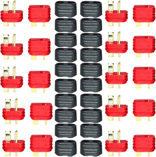 10 Pairs Amass T-Plug Connector, Anti-Slip Male and Female Adapters with Caps for RC LiPo Battery Motor ESC