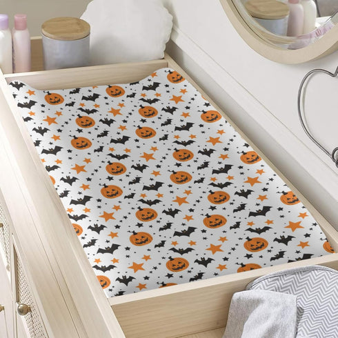 KuphiL10C Girls-16x32 Halloween Pumpkin Bats Stars Pattern Baby Changing Pad Cover, Unisex Fall Winter Holiday Nursery