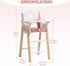 18-20 Inch ROBUD Play High Chair, Pretend Play High Chair with Cushion, Movable Table, Wooden Baby Doll Accessories