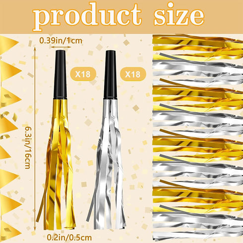 36 Pieces Gold Silver Noise Makers, Party Horns and Blowers for Birthday Christmas New Years Eve Supplies