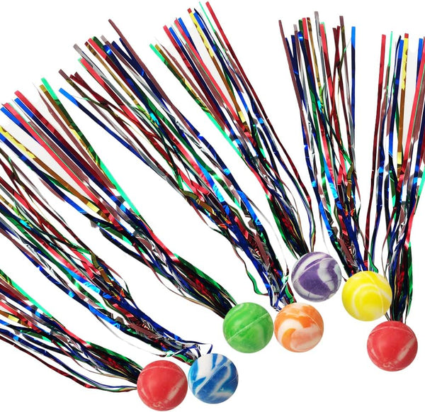 ArtCreativity Comet Balls, Bulk Set of 20 Bouncy Super Balls with Colorful Streamers, Birthday Party Favors for Kids