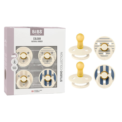 BIBS Studio Pacifier 4-Pack, BPA Free Pacifiers, Round Nipple. Natural Rubber Latex,
