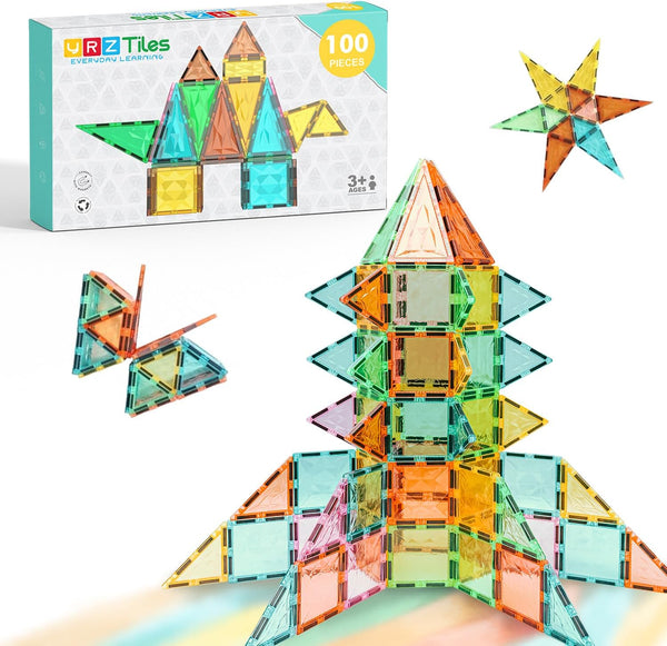 Magnetic Tiles 100-Piece Set for Kids, Magnetic Building Blocks STEM Toys for