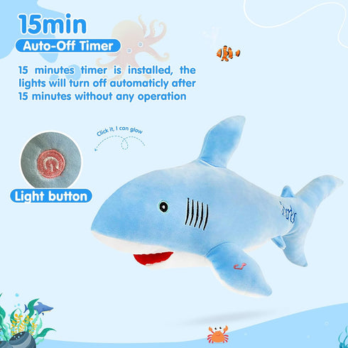 BSTAOFY 20'' LED Shark Soft Plush Toy Night Light, Luminous Glow in The Dark Bedtime Companion, Blue
