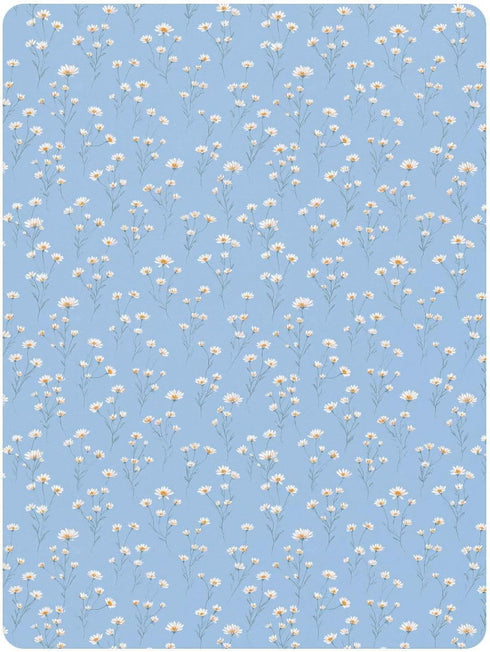 miaozhen 1 Pack 52x28 Cotton Baby Crib Sheets Soft Comfy Daisy Flower Pastel Blue Toddler Mattress Sheet for Nursery