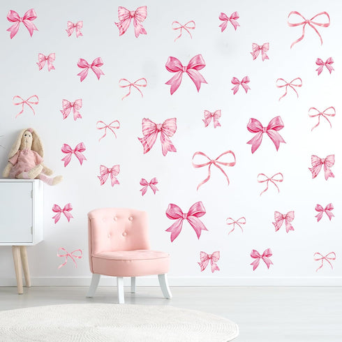 12 7.9 11.8 Inch Whaline Sheets Trendy Pink Bow Wall Stickers Light Pink Bow Knot Wall Decals Watercolor Room Mural