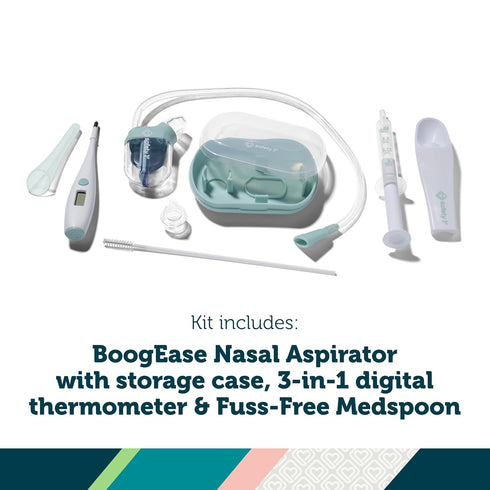 1st 1st 3-in-1 Set, Safety Babys SneezyWeezy Kit, BoogEase Nasal Aspirator, Digital Thermometer, Fuss Free Medspoon