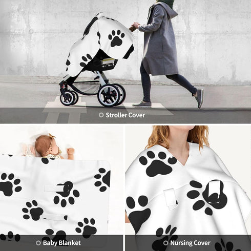 Hcpwzrf Animal Paw Print Baby Car Seat Cover & Nursing Cover - Breathable Stretch Multi-Use Cover for Breastfeeding