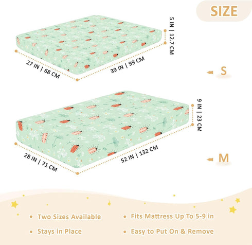 miaozhen 1 Pack 52x28 Cotton Baby Crib Sheets for Boys Girls Soft Grassland Insect Light Green Muslin Crib Sheets