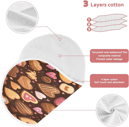 Bulletgxll Set 4, Hearts and Biscuits Unisex Baby Burp Cloths of Soft Absorbent Organic Cotton Muslin Burping Cloths