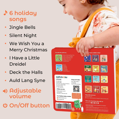 1-3 Cali's Books Jingle Bells USB-C Rechargeable Christmas Musical Book - Toddler Interactive Christmas Books for Kids