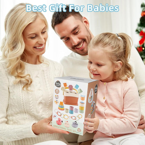 5 in 1 Montessori Baby Toys for 6-48 Months - Stacking Cups, Rings, Soft Animals, Blocks Set for Toddlers 1-3 Years