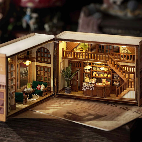 1:32 TuKIIE DIY Miniature Dollhouse Kit with Furniture, Scale Opened & Closed Mini Cube Wooden Doll House Book Nook