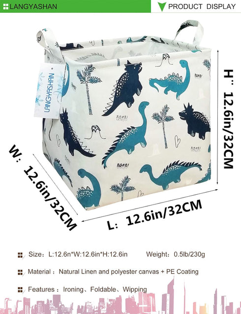 LANGYASHAN Square Storage Baskets, Waterproof Canvas Children Laundry Nursery Hamper, Toy Organizer Room Decor