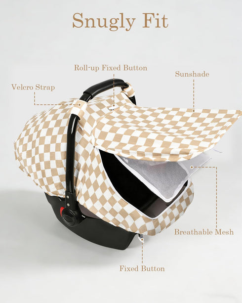DILIMI Summer Car Seat Covers for Babies, Muslin Cotton Baby Car Seat Cover with Breathable Mesh Window, Infant Car