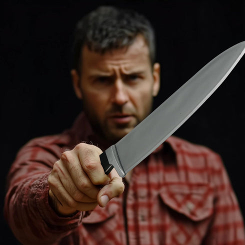 2PC UQJE Fake Knife with Blood Halloween Butcher Silver Kitchen Knife Toy Horror Cosplay Prop