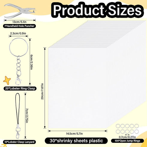 161 30 7.9 5.7 WoBiogHo Pcs Shrink Plastic Keychain Making Kit, Shrink Plastic Sheets x in, Hole Punch, Lobster Clasps