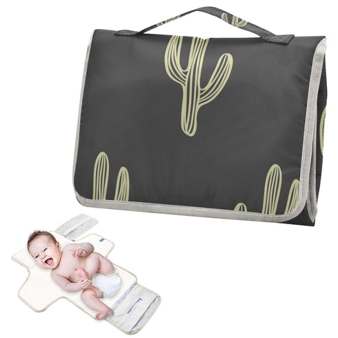 WELLDAY Black Cactus Portable Diaper Changing Pad - Waterproof Foldable Baby Diaper Changing Pad with Built-in Pillow