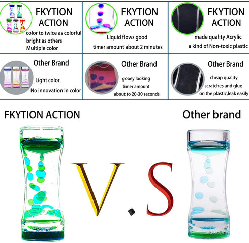 FKYTION Pack 5 Liquid Motion Bubbler Timer of Colorful Hourglass Liquid Bubbler ADHD Fidget Toy Sensory Toy Anxiety