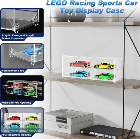 Beautyflier Acrylic Display Case for Lego Racing Sports Car Toy, 2-Layer Display Box for Collectibles Dustproof Showcase