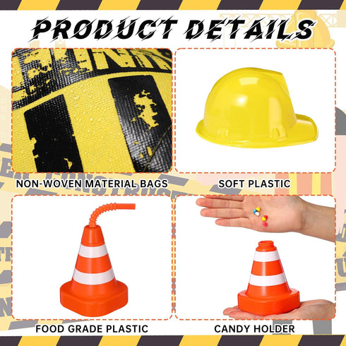 Hillban 36 Set 12 12 12 Pcs Construction Birthday Party Supplies Kids Construction Dress up Kit Including Hat, Tote Bag