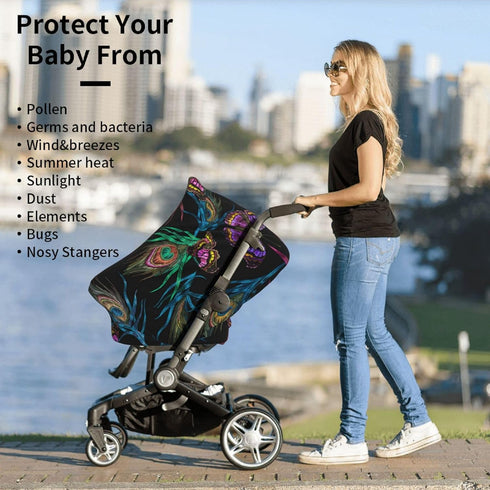 Schgap Colorful Feathers Car Seat Cover Canopy for Baby Nursing Cover Breastfeeding Baby Carrier Cover Stroller Cover