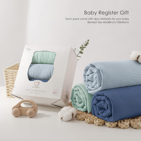 40 38 inches 3 Pack Bearmoss Muslin Swaddle Blankets, x Baby Swaddle for Boys and Girls, Soft Baby Blanket, Breathable