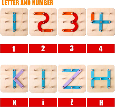Set Set kizh Wooden Letter and Number Construction Activity Educational Preschool Toys Shape Color Recognition Pegboard