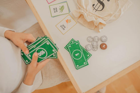 Counting Set Good Ground Pretend Play Kids Felt Money Educational Montessori Toy Dollars Bills Coins Wallet Childrens