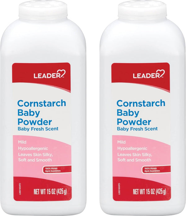 LEADER Cornstarch Baby Powder, Naturally Derived Cornstarch Aloe & Vitamin E, Hypoallergenic,