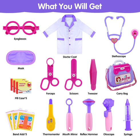 3-5, 22 Set 3 4 5 6 7 GINMIC Doctor Kit for Toddlers Pieces Pretend Play Doctor with Halloween Role Play Doctor Costume