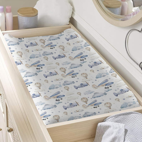 KuphiL10C Girls-16x32 Plane Hot Air Balloon Transportation Pattern Baby Changing Pad Cover, Unisex Aircraft Clouds
