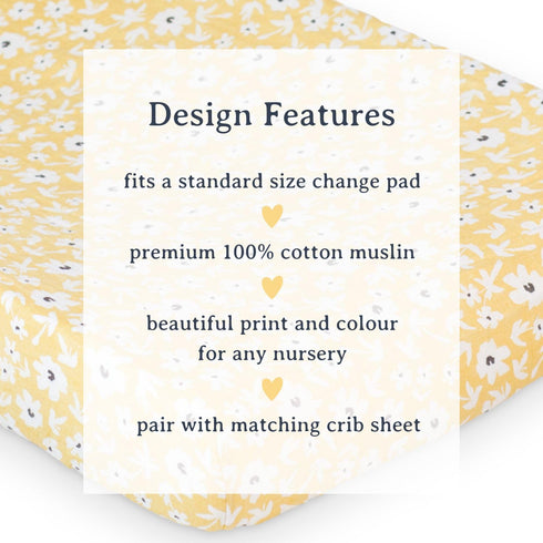 '-32"x17", 1 Pack Lulujo Muslin Change Pad Cover - Fitted Changing Pad Cover for Boys and Girls (Yellow Wildflowers)