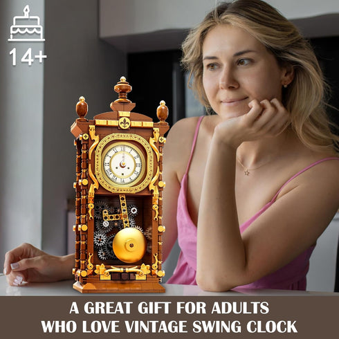 Set, 14+ (751 Vziimo Retro Clock Building Blocks Vintage Pendulum Clock Model Kit with Real Functional Timepiece