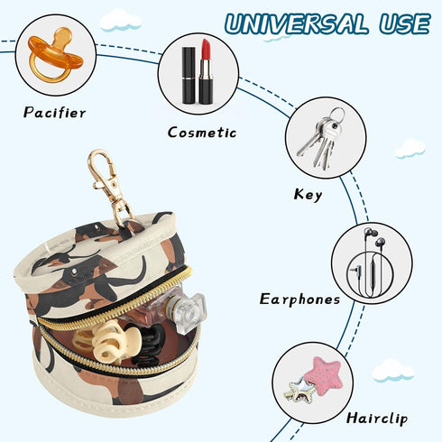 YETTASBIN Dachshund Dog Portable Pacifier Holder Case with Metal Hook Buckle & Zipper for Diaper Bag and Stroller