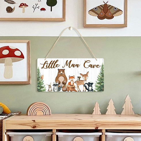 12x6 Uflashmi Wood Liitle Man Cave Sign, Woodland Animal Nursery Wall Decor for Baby Boys Room, Woodland Theme Nursey
