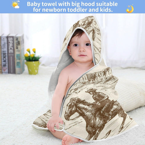 WELLDAY 30x30 Inch Western Desert Cowboy Baby Towel Ultra Soft Hooded Towels for Babies - Ultra Absorbent Cotton Bath