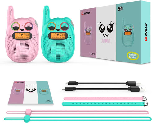 Qniglo Walkie Talkies for Kids, Rechargeable 2 Pack with FM Handheld Walki Talki for Outdoor Games